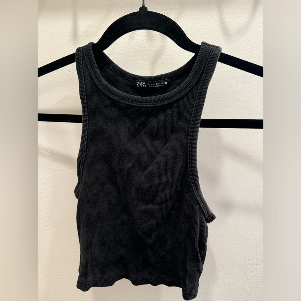 Zara high neck ribbed cropped tank